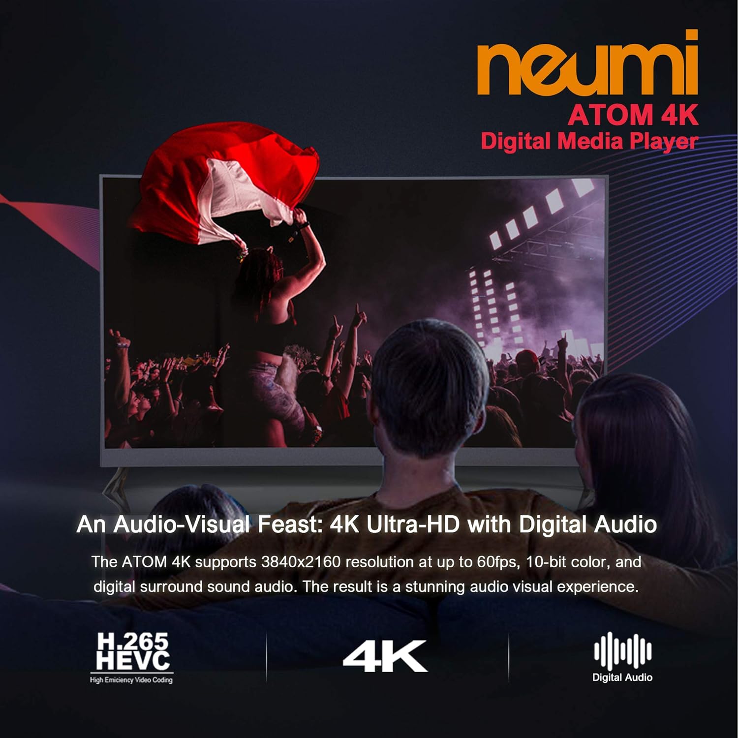 NEUMI Atom 4K Ultra-HD Digital Media Player for USB Drives and SD Cards - Plays 4K/UHD 60fps Videos, HEVC/H.265, HDMI and Analog AV