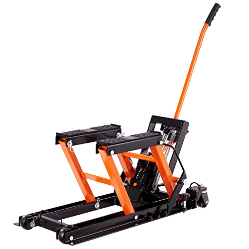 VEVOR Hydraulic Motorcycle Lift Jack 1500 LBS Capacity ATV Scissor Lift Jack Portable Motorcycle Lift Table with 4 Wheels Hydraulic Foot-Operated
