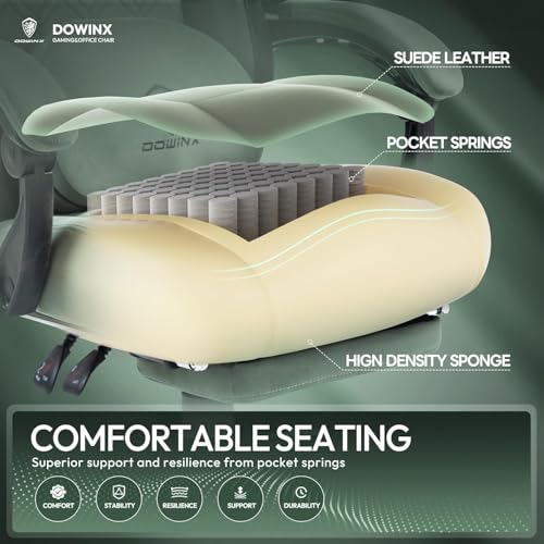 Dowinx Fabric Gaming Chair with Heated Massage Lumbar Support, Computer Game Chairs for Adults