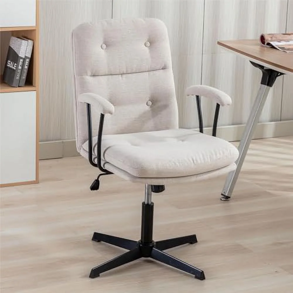 JOMA Office Desk Chair  Vanity Chair with Removable Padded Armrests for   JOMA Swivel Chair with No Wheels  Linen Comfy Chair with Premium Thick