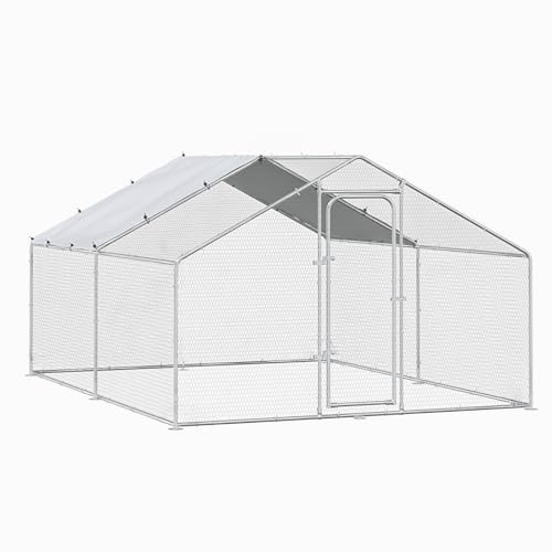 BOSSIN Metal Chicken Coop with Waterproof Cover, Poultry Cage Spire Shaped Coop, Walk-in and Heavy Duty Design