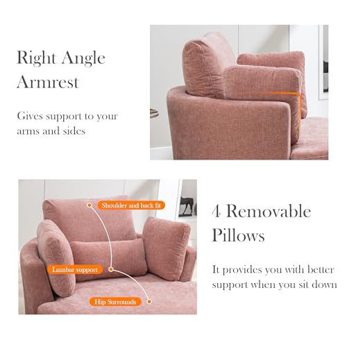 Aoiy & Wifon 42.2" W Oversized Swivel Barrel Chair with Ottoman, Upholstered Round Accent Chair with Storage Ottoman, Chenille, Beige
