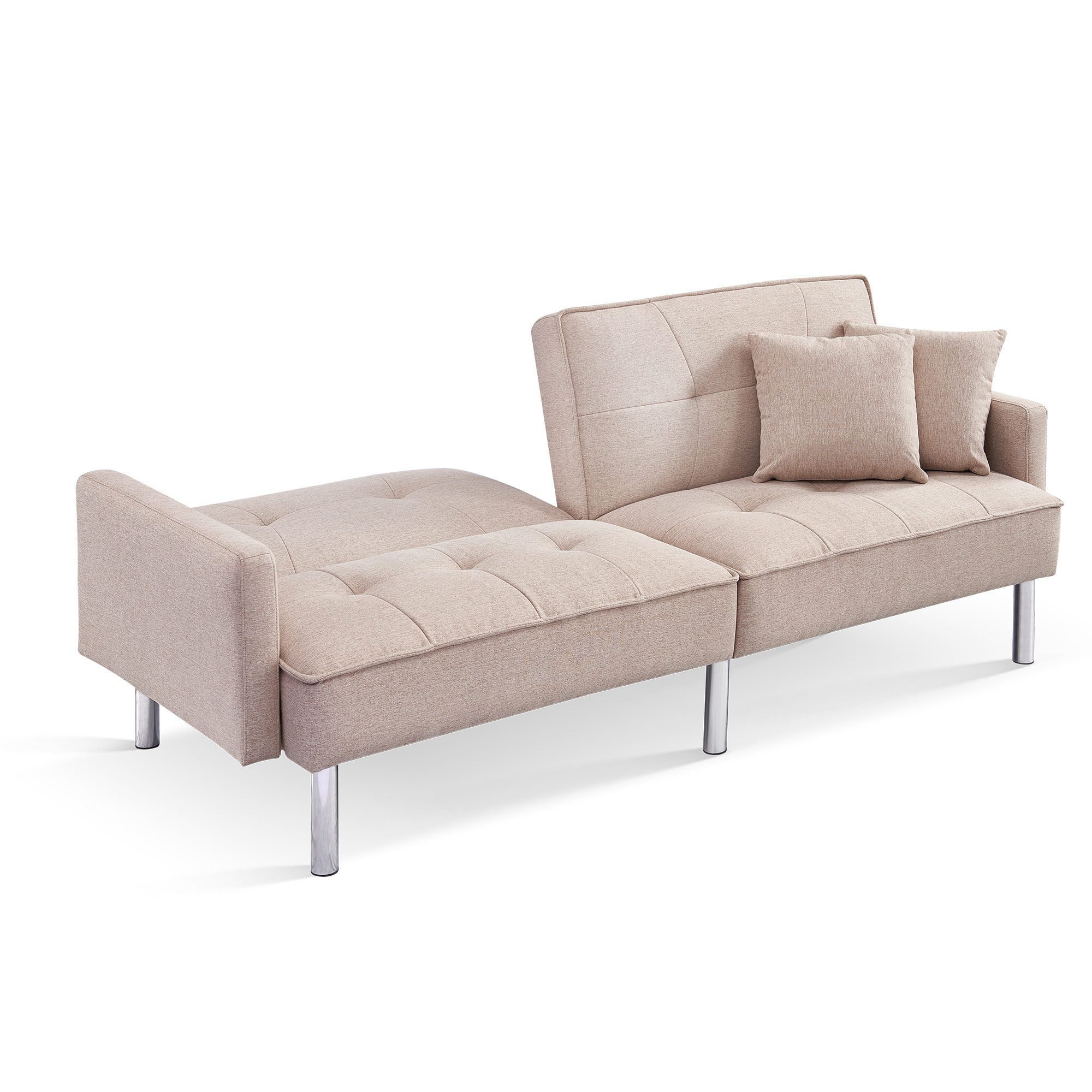 Moootto  84.6 in. Extra Long Modern Tufted Beige Fabric Futon Adjustable Sofa Bed & Folding Daybed Guest Bed, Upholstered Modern Convertible Sofa