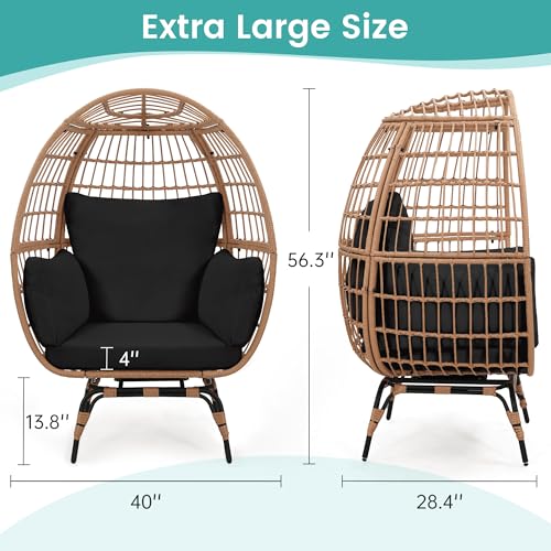 Oversized 360 Swivel Rattan Egg Chair for Adult, Indoor Outdoor Patio Large Wicker Egg Chair with Overstuffed Cushions, 440lb Weight Capacity