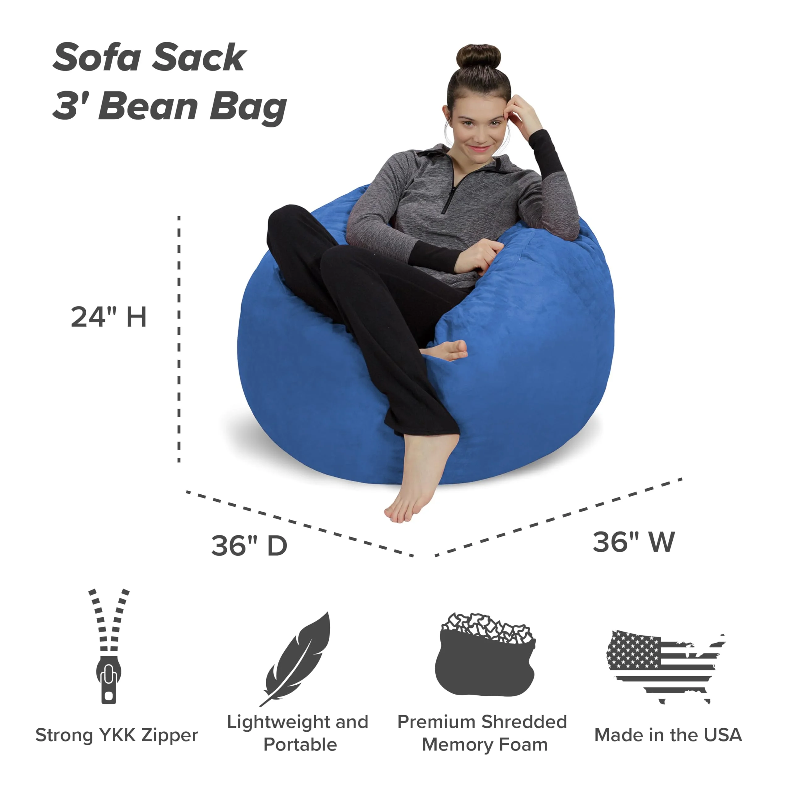 Sofa Sack - Plush, Ultra Soft Bean Bag Chair - Memory Foam Bean Bag Chair with Microsuede Cover
