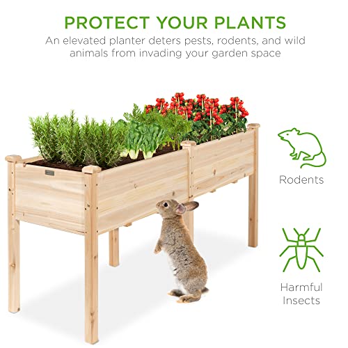 Best Choice Products 72x23x30in Raised Garden Bed, Elevated Wood Planter Box Stand for Backyard, Patio, Balcony w/Divider Panel, 6 Legs