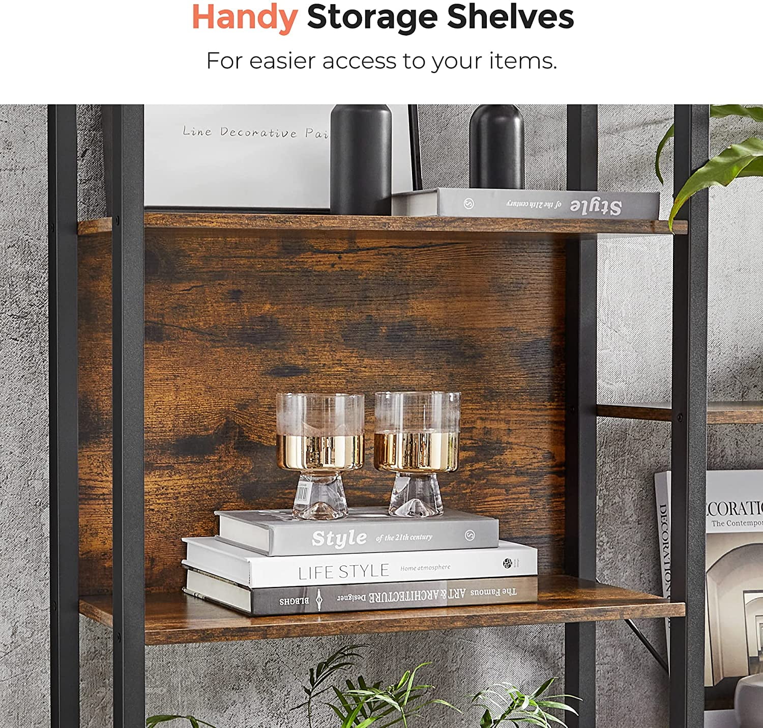 VASAGLE 5 Tier Large Bookcases and Bookshelves Triple Wide Bookshelf with 14 Storage Shelves Living Room Study Office Industrial Style Rustic Brown