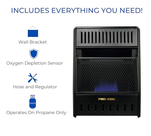 ProCom ML100TBAHR Ventless Propane Gas Blue Flame Space Heater with Thermostat Control for Living Room, Bedroom, Home Office, 10000 BTU