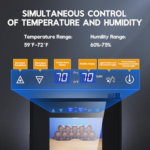 Tylza 35L Cigar Humidor Cabinet, 260 Counts Electric Humidors for Cigars with Humidity & Temperature Control, Digital Hygrometer, Spanish Cedar Wood