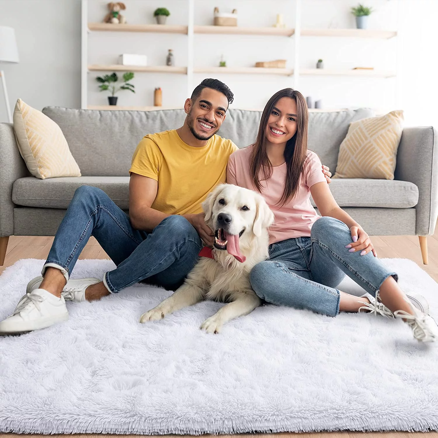 Junovo Super Soft Fluffy Area Rugs Modern Shag Rug for Bedroom Living Room,Cute Carpets for Kids Nursery Girls Home Dorm,5'x8',White