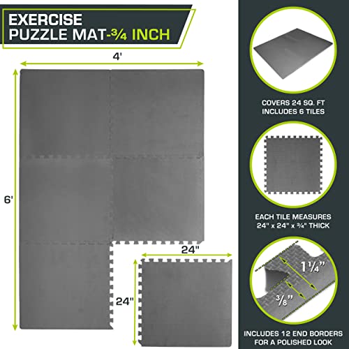 ProsourceFit Extra Thick Puzzle Exercise Mat , EVA Foam Interlocking Tiles for Protective, Cushioned Workout Flooring for Home and Gym Equipment