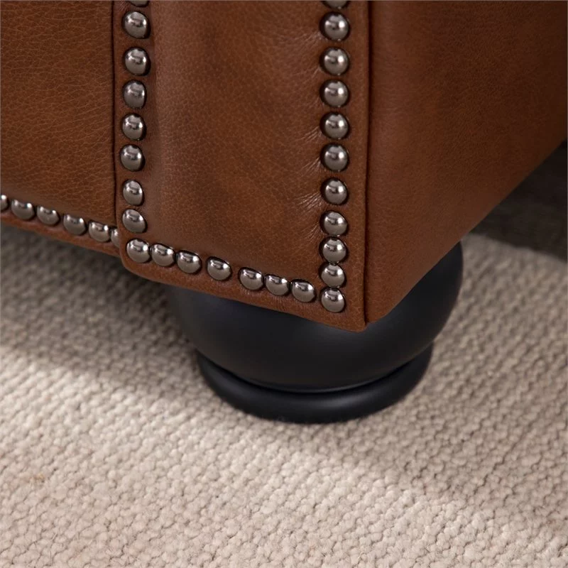Bowery Hill 20" Traditional Leather Tufted Back Chesterfield Sofa in Chestnut