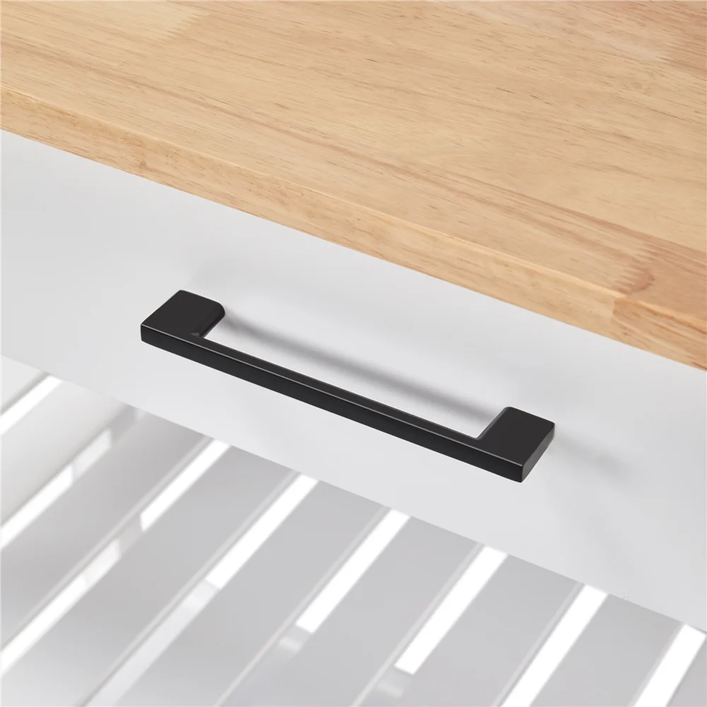 Topeakmart Kitchen Island Cart with Wheels Storage Drawer Solid Wood Countertop, White
