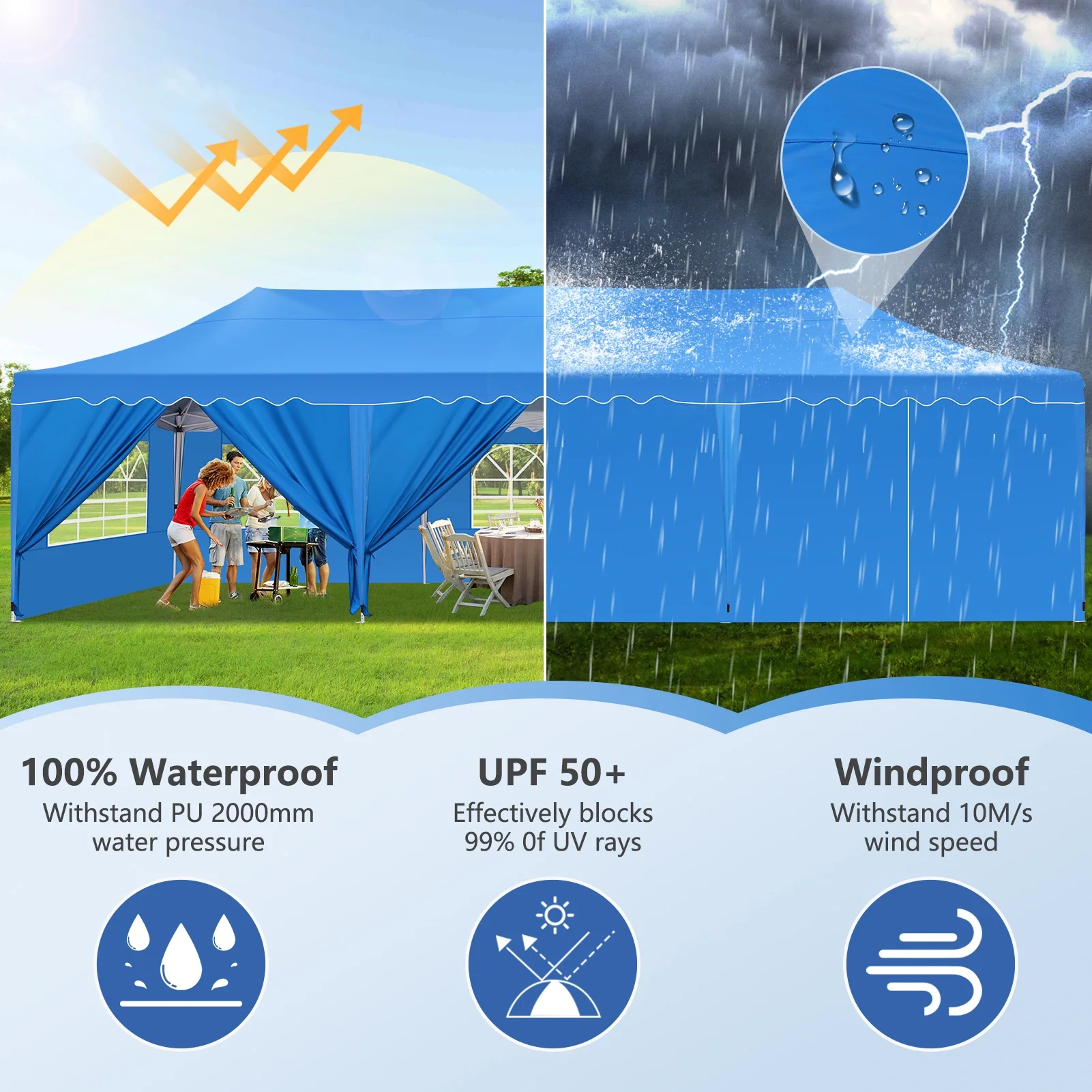 SANOPY 10X30ft Party Tents Heavy Duty Commercial Pop Up Canopy Tent with 8 Sidewalls Suit for 30 Persons Large Wedding Canopy Windproof Waterproof