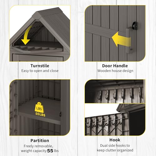 Outdoor Resin Storage Shed, Upgrade Durable Storage Cabinet with Removable Shelves and Lock Ring, Reinforced Floor