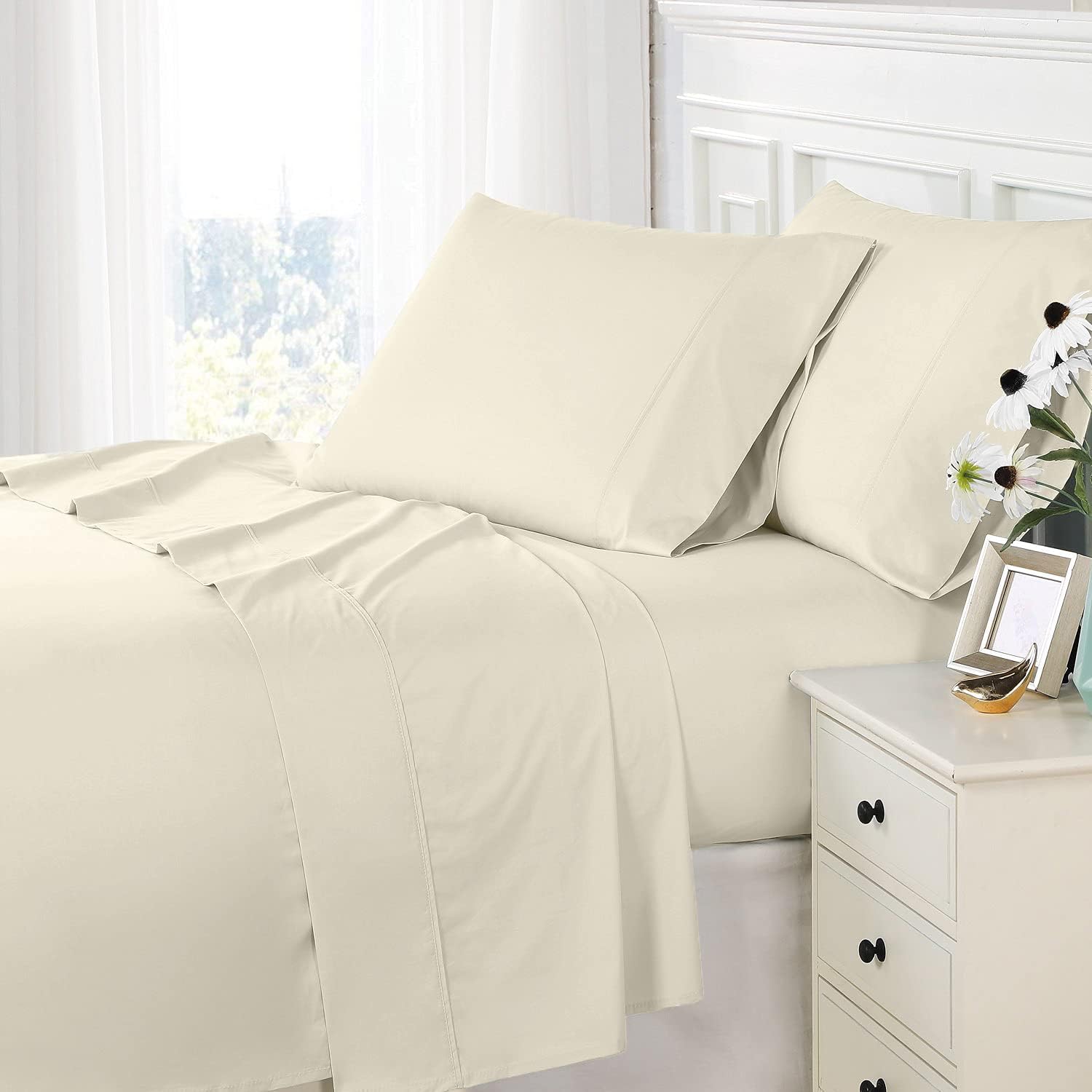 Pizuna 800 Thread Count Cotton California-King-Sheet-Set White, 100% Long-Staple-Cotton Smooth Sateen Sheets