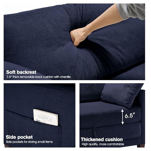 51" Loveseat Sleeper Sofa Bed, Chenille Convertible Floor Sofa Bed for Small Spaces, Folding Couch Bed with Deep Seat, 2 Pillows & Solid Frame