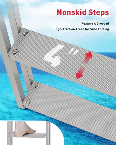 CO-Z 3 Step Removable Dock Ladder, Pontoon Boat Ladder with 350lb Load, Aluminum Swim Ladder with Wide Step & Nonslip Tread