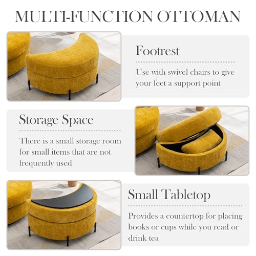 Aoiy & Wifon 42.2" W Oversized Swivel Barrel Chair with Ottoman, Upholstered Round Accent Chair with Storage Ottoman, Chenille, Beige