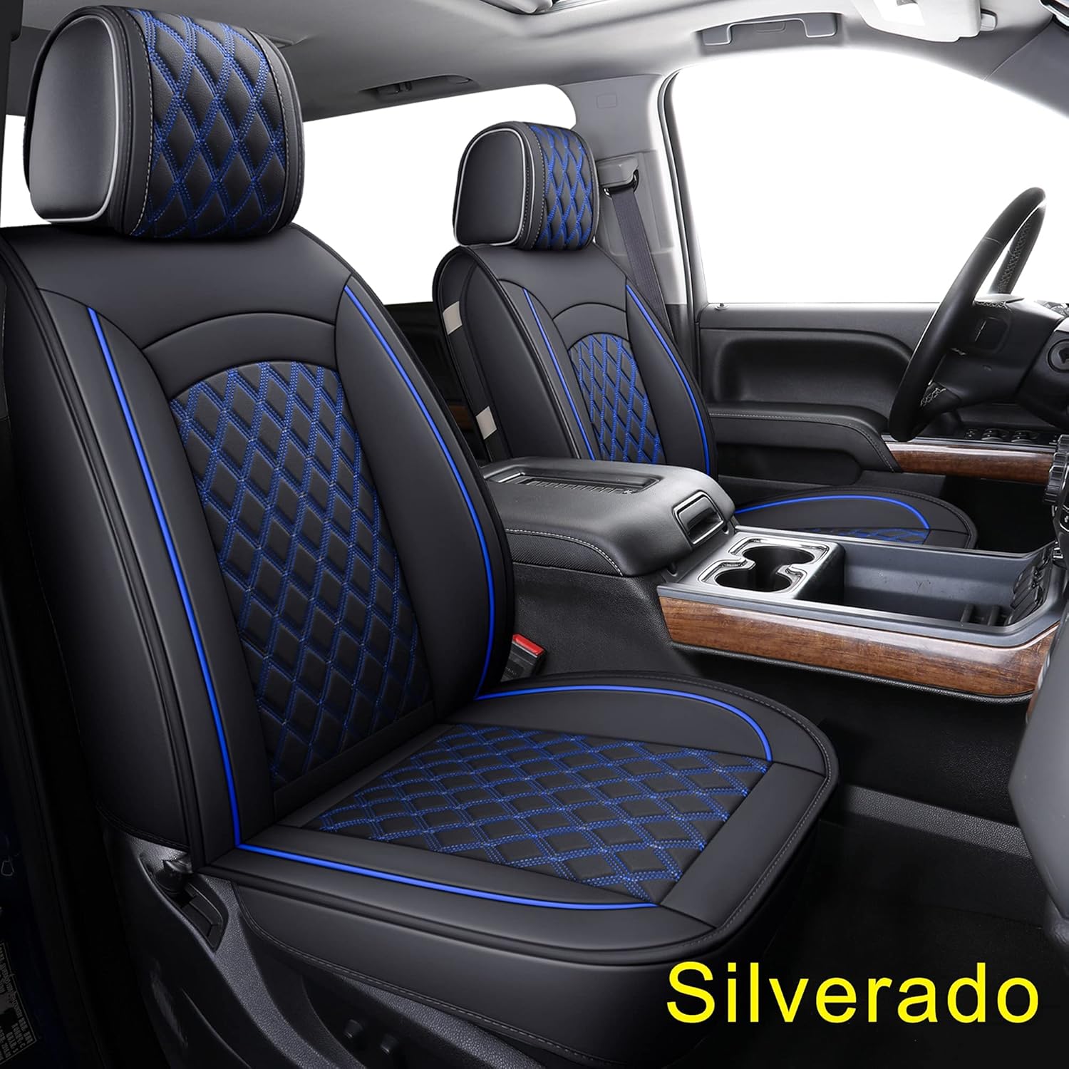 02-SM Seat Covers Fit for 2007-2020 Chevy Silverado Sierra 1500 / 2500 HD / 3500 HD Crew,Double,Extended Cab with Water Proof Faux Leather (Black)