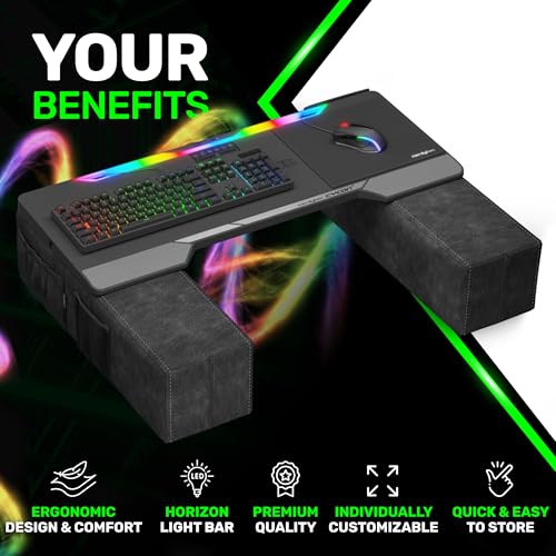 Couchmaster CYCON&sup3; HORIZONLIGHT Bar - Ultimate Ergonomic USB-Hub Gaming Lap Desk for Couch and Bed - Large