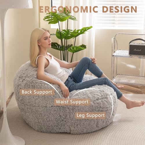 BYBYME Giant Bean Bag Chair, Faux Fur Bean Bag Couch with Filler Large Living Room Bean Bag Chairs for Adults