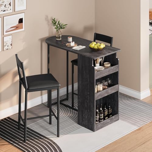 GAOMON Small Kitchen Table for 2, Stylish Bar Table and Chairs Set with Storage Shelves, Perfect for Breakfast Nook or Dining Area