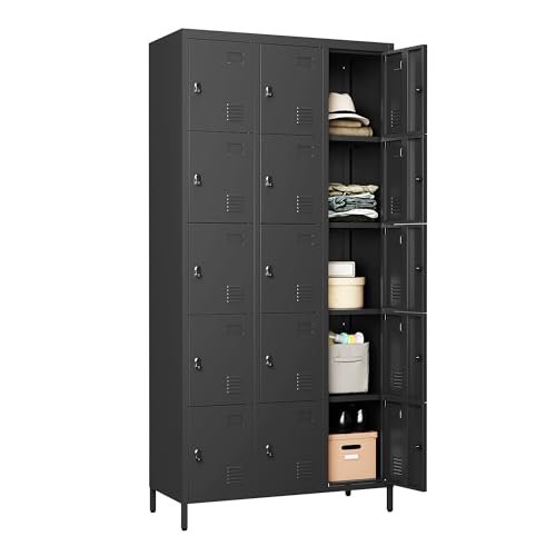 3 Doors Lockers for Employees, Steel Storage Lockers Lockable, Metal Locker Storage Cabinet for Home Office School Gym, Require Assembly (Grey)