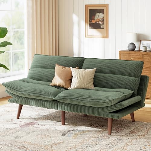 Marsail Futon Sofa Bed, Futon Couch with Adjustable Backrest & Armrests, Convertible Small Sleeper Sofa Bed for Small Apartments, Study Room, Office