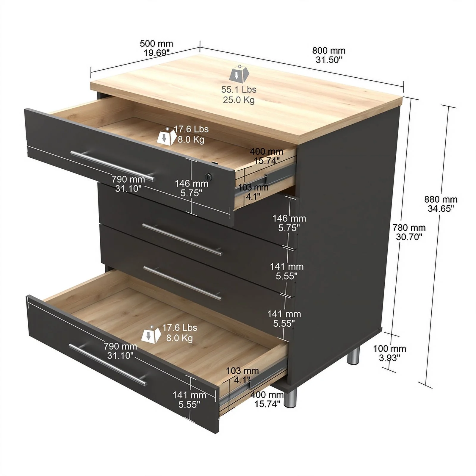 Pemberly Row 5-Drawer Garage Storage Cabinet in Dark Gray/Maple