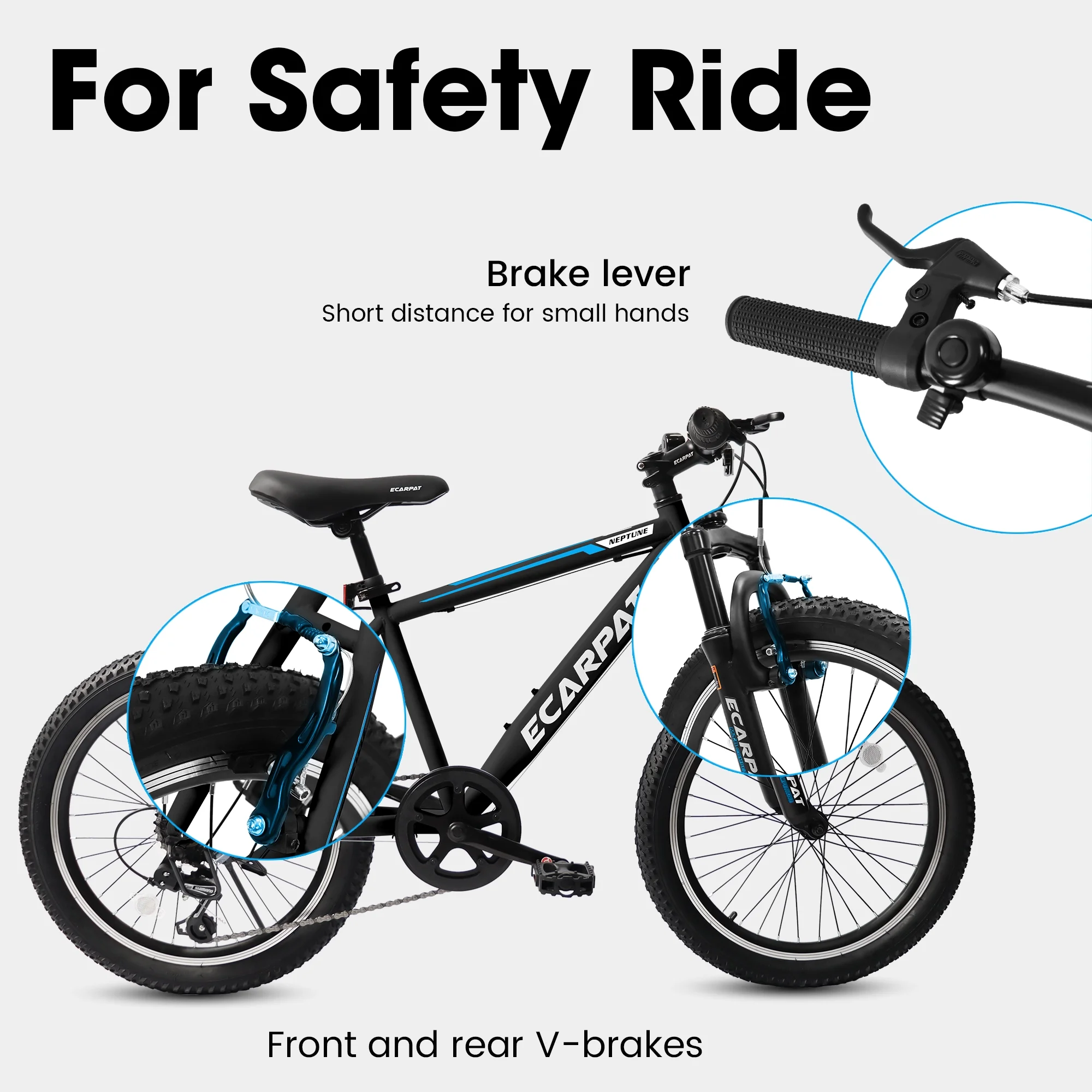 20 Inch Kids Mountain Bike for Boys and Girls, 7 Speed Shimano Drivetrain, Disc Brakes, Fat Tire Youth Bicycles- Black