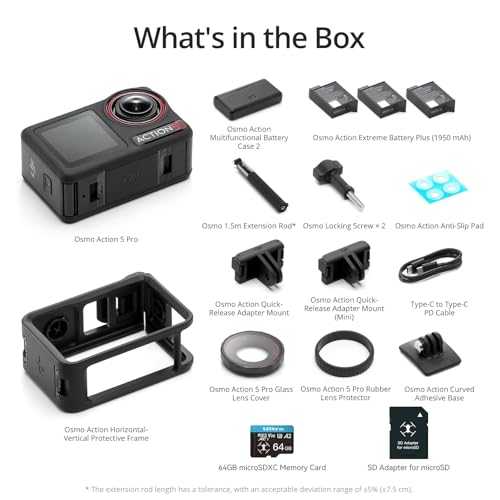 DJI Osmo Action 5 Pro Adventure Combo, with 64GB microSDXC Card - Waterproof Action Camera with 1/1.3" Sensor, 4K/120fps Video
