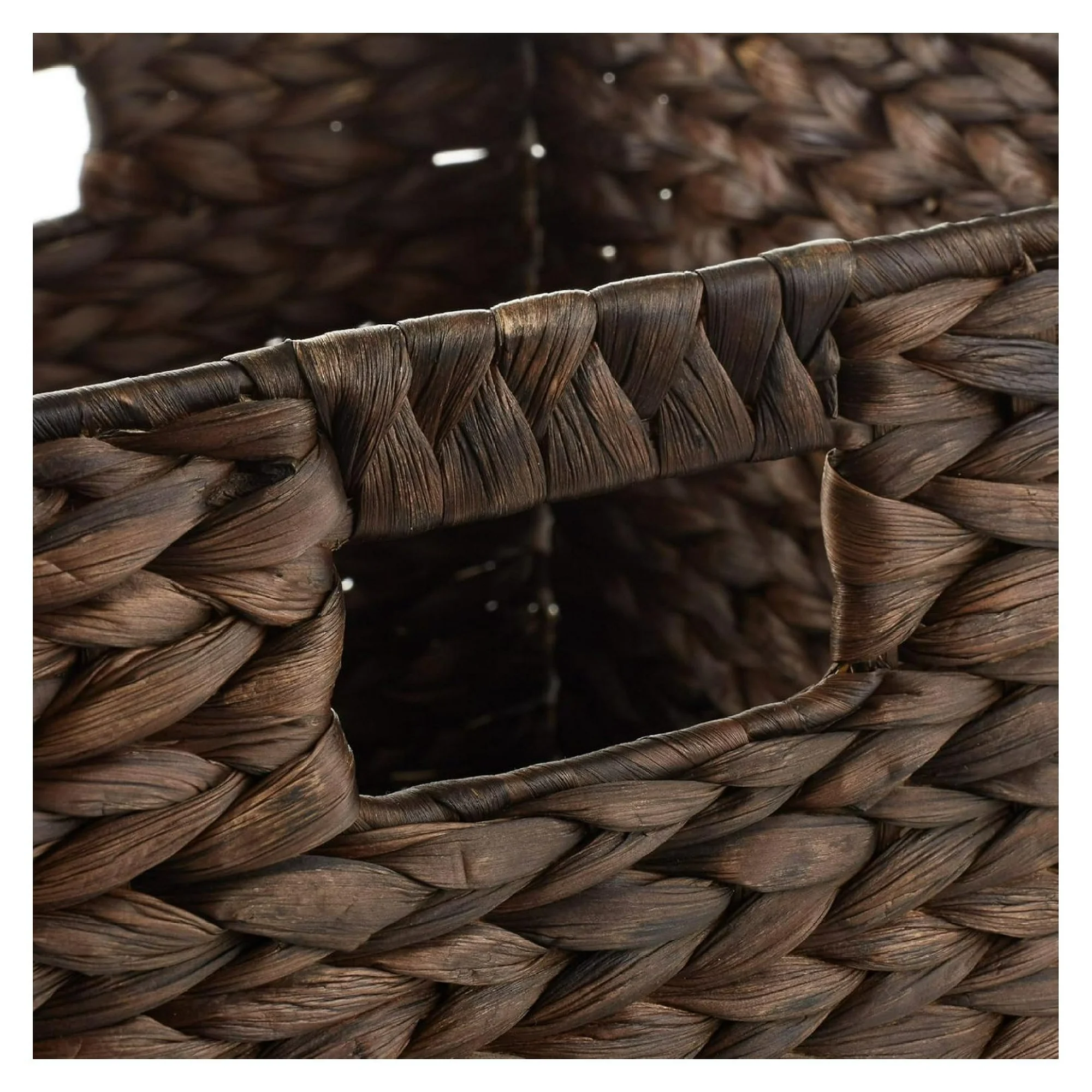 10.5x 10.5Water Hyacinth Storage Baskets, Espresso - Set of 4 Collapsible Cube Organizers, Woven Bins for Bathroom, Bedroom, Laundry, Pantry