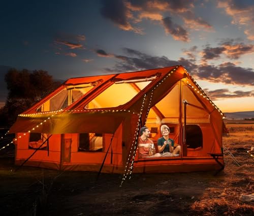 YOLENY Inflatable Tents for Camping, 4/6/8/10/12 Person Tent with TPU Skylight, Mesh Windows, Stove Jack & Pump, Easy Setup 4 Season Glamping Tent