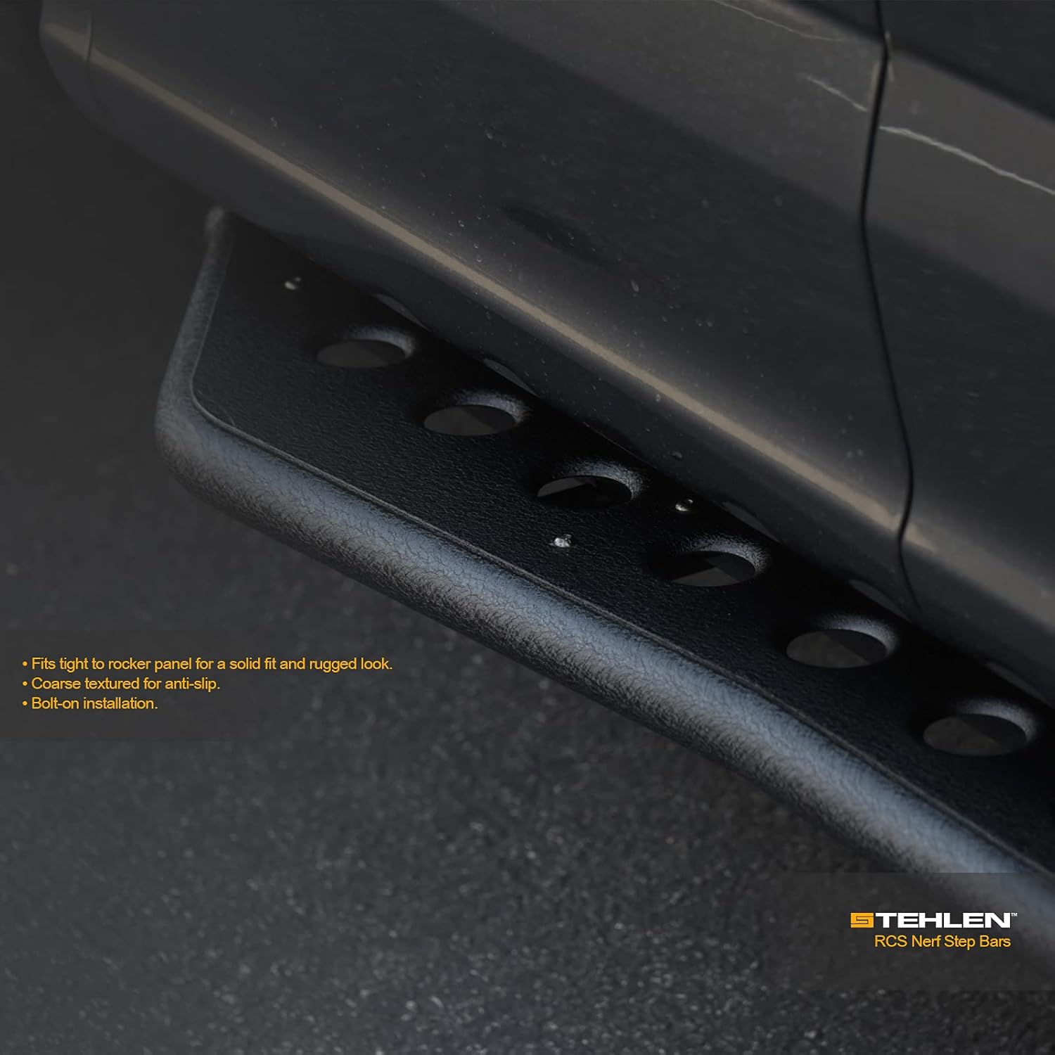 Stehlen 642167823544 Round Pattern Rock Slider Rocker Style Side Step Rail Nerf Bars Running Boards - Textured Black For Ram 1500 2019-2022 Crew Cab