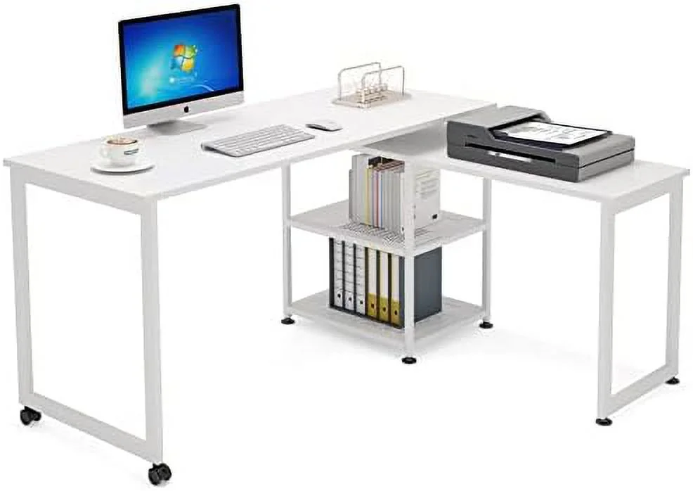 KHBIULIFE ° Free Rotating L-Shaped Desk  55 inch Large Reversible Corner Office Computer Desk Modern Study Writing Table Computer Workstation with