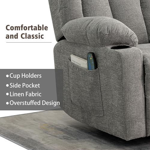 Rocker Swivel Recliner Chair for Adults, Overstuffed Large Manual Recliner Glider with Massage and Heat