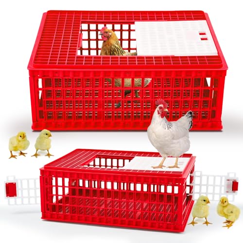 2 Pcs Poultry Carrier Crate 3 Door Chicken Transport Cage Plastic Poultry Carrier Basket Box for Chicken Duck Goose Birds