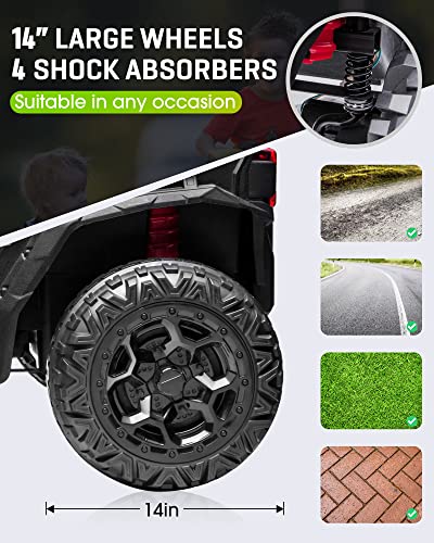 ANPABO 24V 4X4 Ride on Car Truck w/Remote Control, 4WD/2WD Switchable Kids UTV, 19" Spacious Seat, 4 Shock Absorbers, Soft Start, Music Player