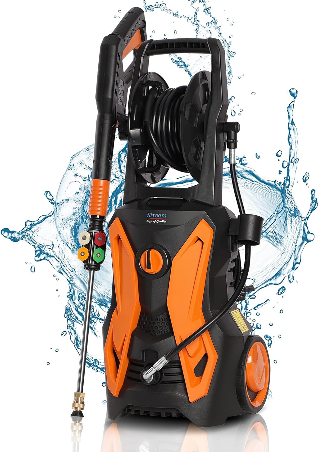 Electric Pressure Washer, Max. 3600PSI 2.4GPM 2000W Power Washer Pressure Washer with Hose Reel Spray Gun 5 Nozzle Adapter, and Foam Cannon