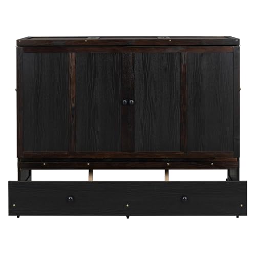 Harper & Bright Designs Queen Size Murphy Bed Cabinet, Solid Pine Wall Bed Chest with USB