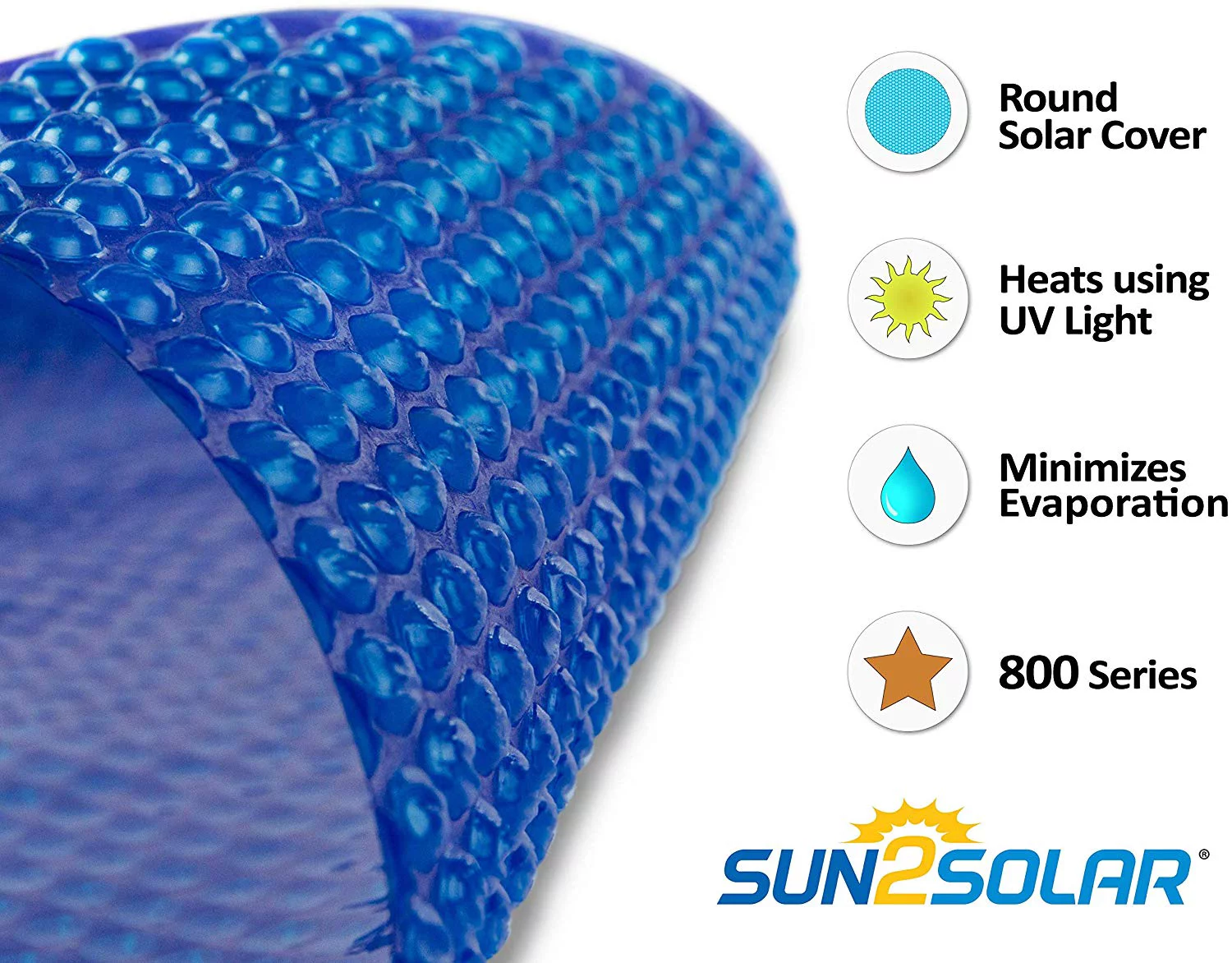 Sun2Solar 30' Round Blue Solar Pool Cover, 800 Series with 6-Pack Grommets