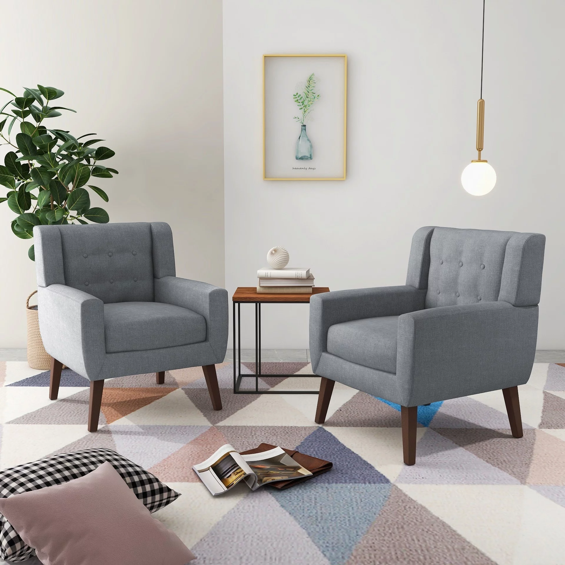 Daisy Cotton/ Linen Look Fabric Modern Accent Chair Armchair Accent Chairs Grey(Set of 2)