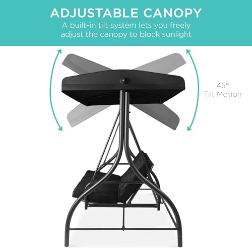 Best Choice Products 3-Seat Outdoor Large Converting Canopy Swing Glider, Patio Hammock Lounge Chair for Porch, Backyard w/Flatbed, Adjustable Shade
