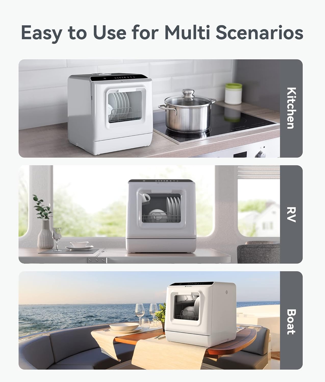 ecozy Portable Dishwasher Countertop, Mini Dishwasher with a Built-in 5L Water Tank, No Hookup Needed, 6 Washing Programs