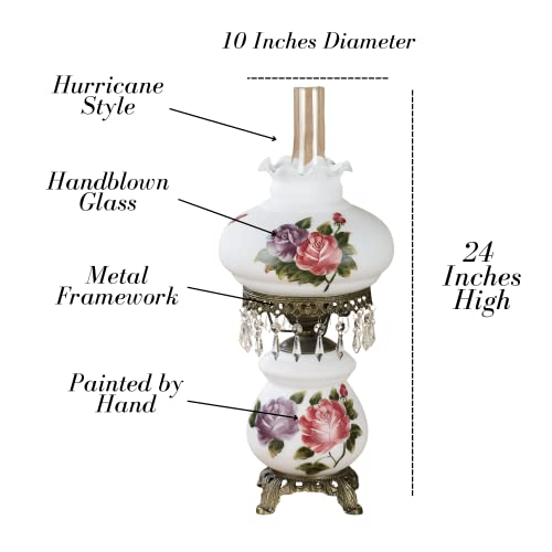 Touch of Class Abigail Hurricane Style Parlor Table Lamp - Antique Victorian Aesthetic - Painted by Hand - Floral Designs