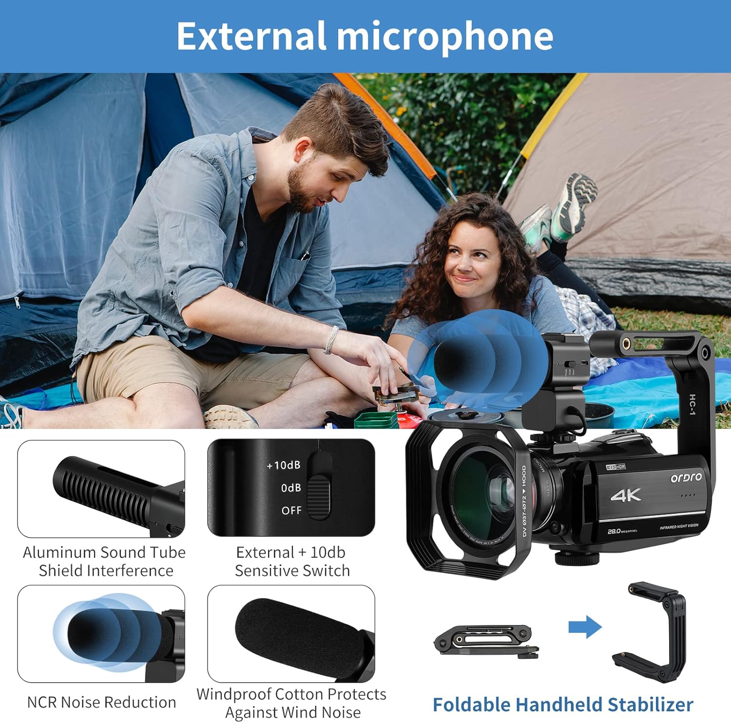 4K Video Camcorder ORDRO AZ30 1080P 60FPS Camera for YouTube, UHD 3'' IPS Screen 30X Zoom Infrared Night Vision Camcorder
