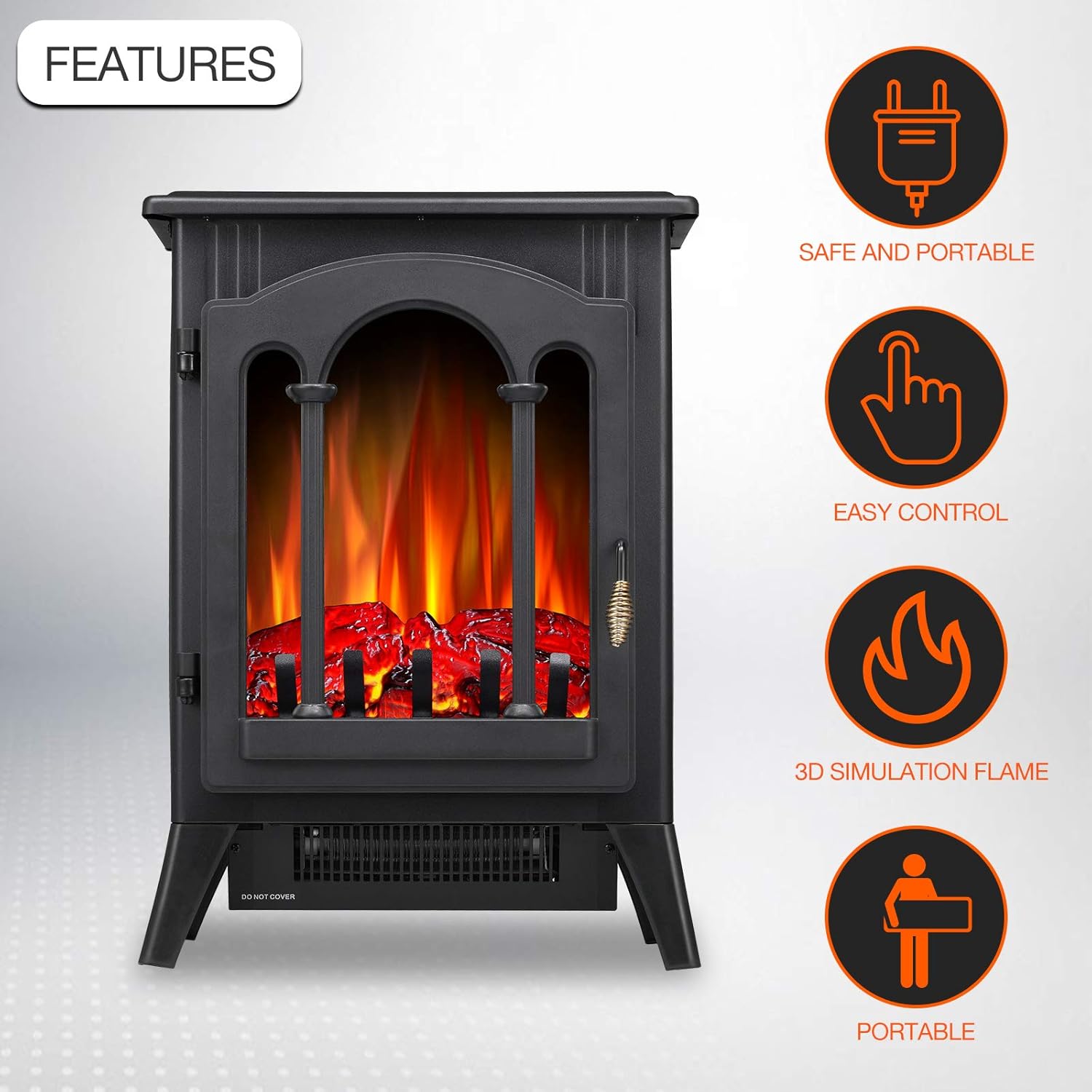 Antarctic Star 3D Infrared Electric Fireplace Stove, Freestanding Fireplace Heater Adjustable Brightness,Portable,Thermostat,Overheating Protection
