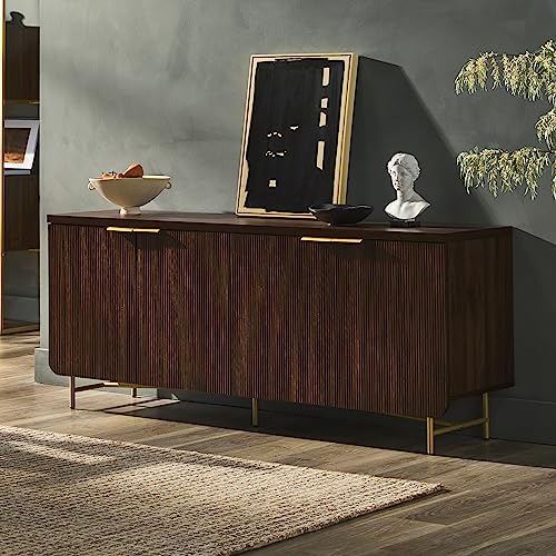 Walker Edison Reema Fluted 4-Door Kitchen Sideboard Buffet Console, 69 Inch, Coastal Oak