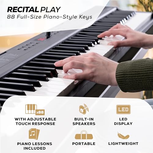 Alesis 88 Key Keyboard Piano with 480 Sounds, Speakers, USB MIDI, Carry-Bag, Stand, Headphones, Pedal and Piano Lessons for Beginners